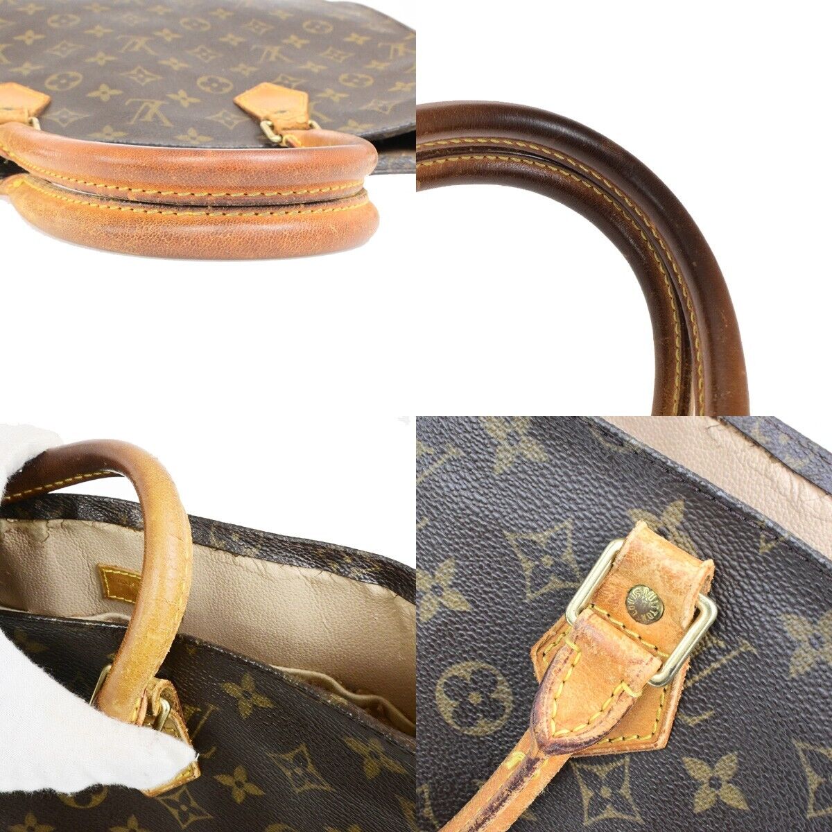 LOUIS VUITTON Logo Sac Plat Hand Tote Bag Monogram Leather Brown M51140 65ED899