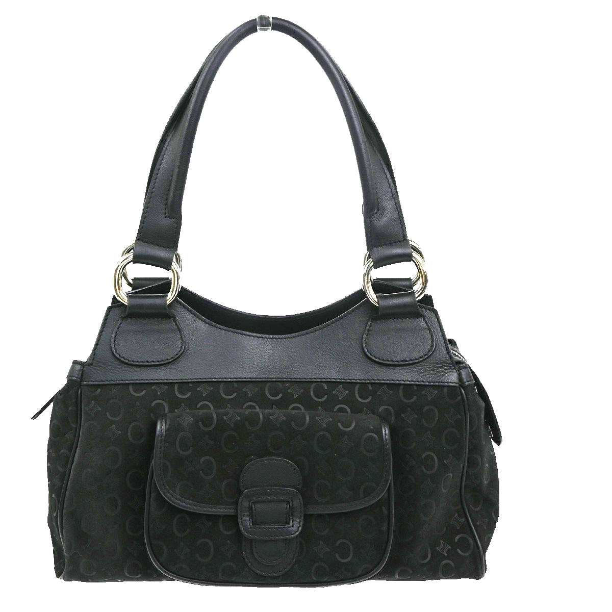 CELINE C Macadam Pattern Shoulder bag Black Suede Leather Black SHW 32CA419