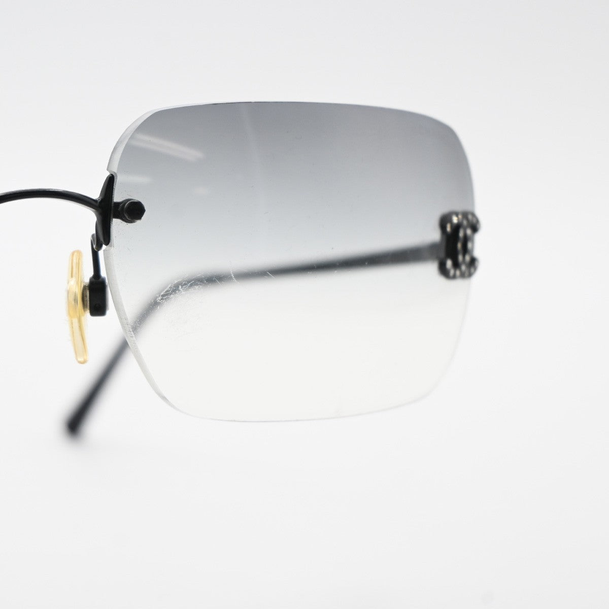 CHANEL CC Logo Rhine Stone Sunglasses Eye Were 4017-D Plastic Metal BK 67RL857