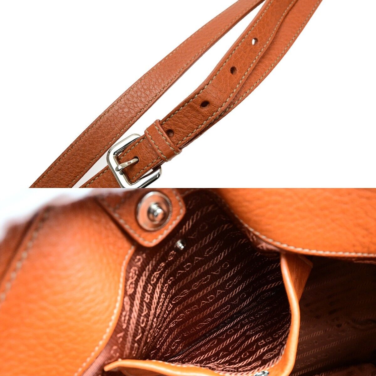 PRADA 2Way Shoulder Tote Bag Vitello Daino Leather Rame Orange BR4393 18ED877