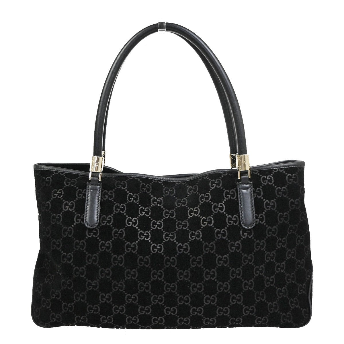 GUCCI GG Logo Sherry Line Shoulder Hand Bag Suede Leather Black Italy 10CA953