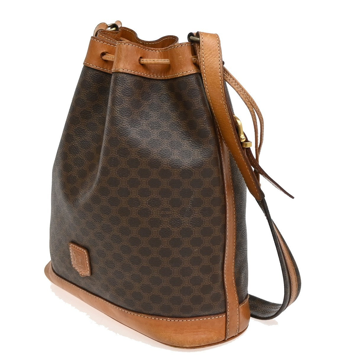 CELINE Macadam Drawstring Shoulder Bag PVC Leather Brown GHW 04TA031