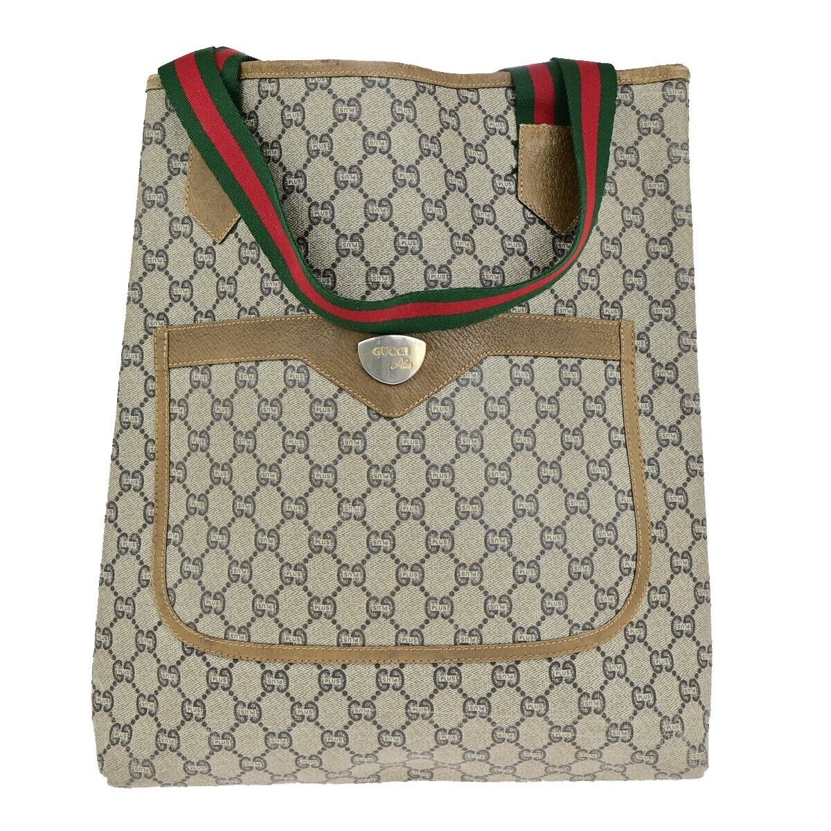GUCCI PLUS GG Pattern Sherry Shoulder Tote Bag PVC Leather Brown Italy 67KA413