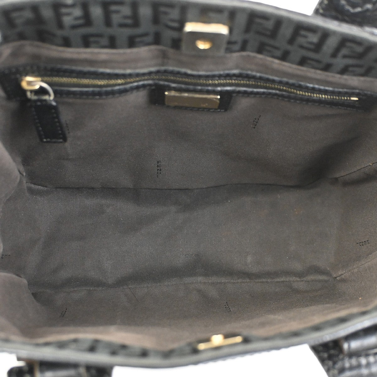 FENDI Logo Zucchino Hand Tote Bag Canvas Leather Black GHW Italy 96CA964