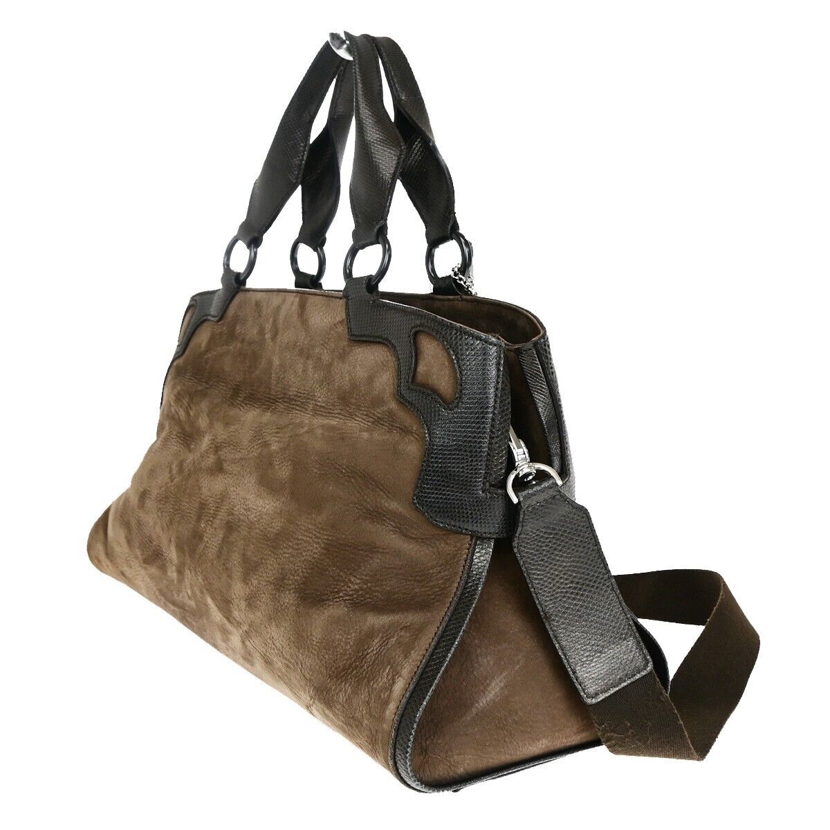 CARTIER 2C Logo 2Way Hand Shoulder Bag Leather Suede Brown Italy 31SH802