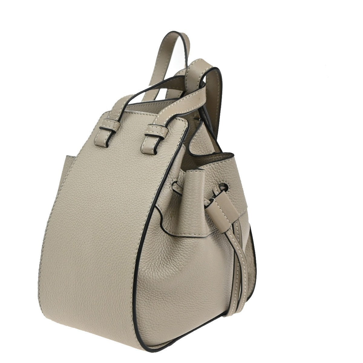 LOEWE Logo Hammock Mini Drawstring 2Way Shoulder Hand Bag Leather Beige 689RP023