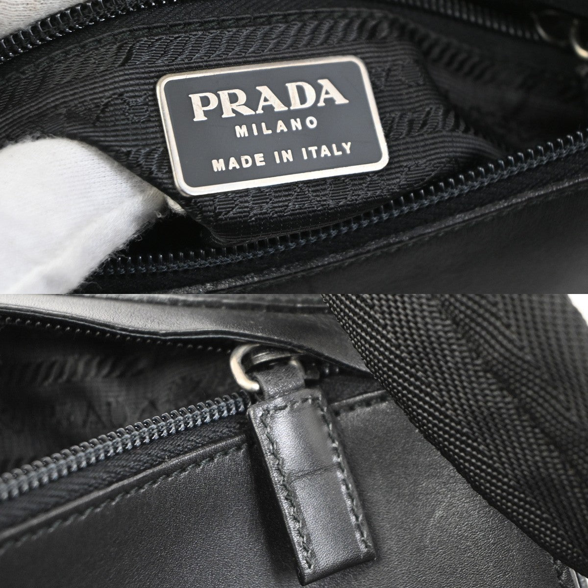PRADA MILANO Logo Shoulder Hand Bag Leather Canvas Black SHW Italy 87CA970