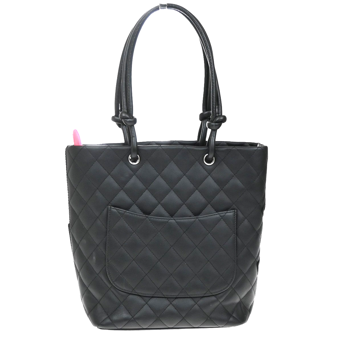 CHANEL CC Logo Medium Shoulder Tote Bag Leather Black Pink SHW Italy 304RL570