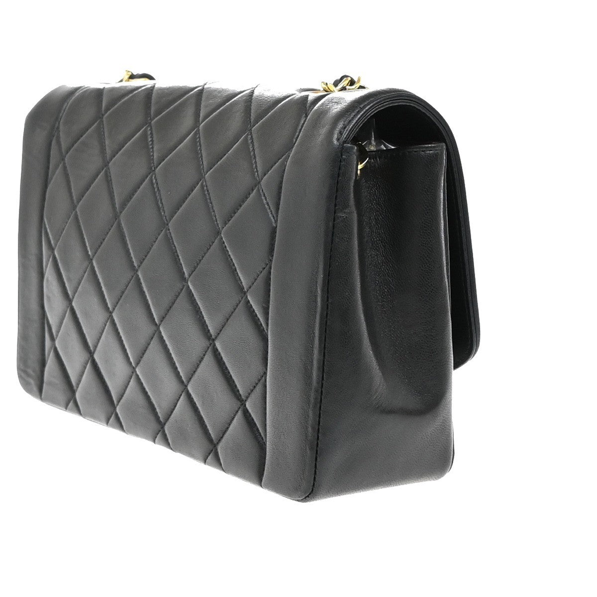 CHANEL Diana Matelasse 25 Chain Shoulder Bag Leather Black GHW Vintage 342RF657