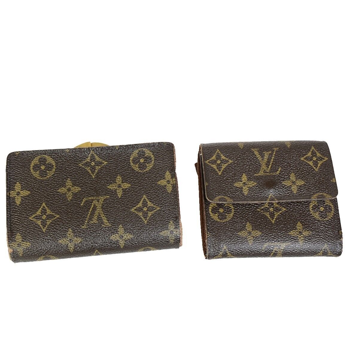 LOUIS VUITTON 2 Set Bifold Wallet Purse Monogram Leather Brown 05FB092