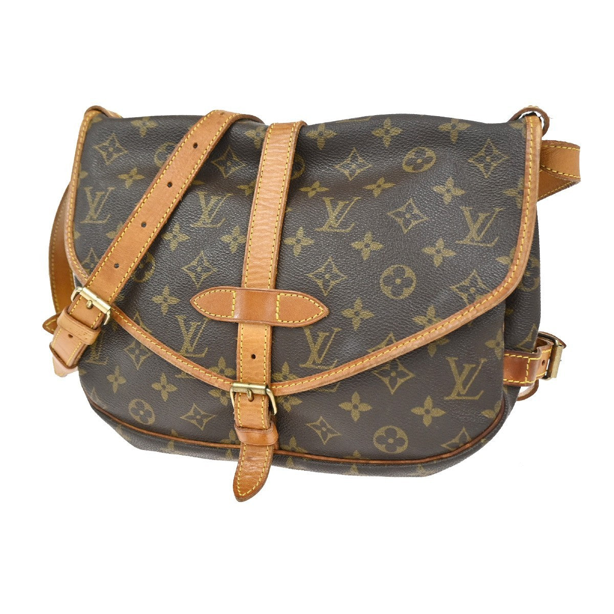 LOUIS VUITTON Logo Saumur 30 Shoulder Bag Monogram Leather Brown M42256 84CA912