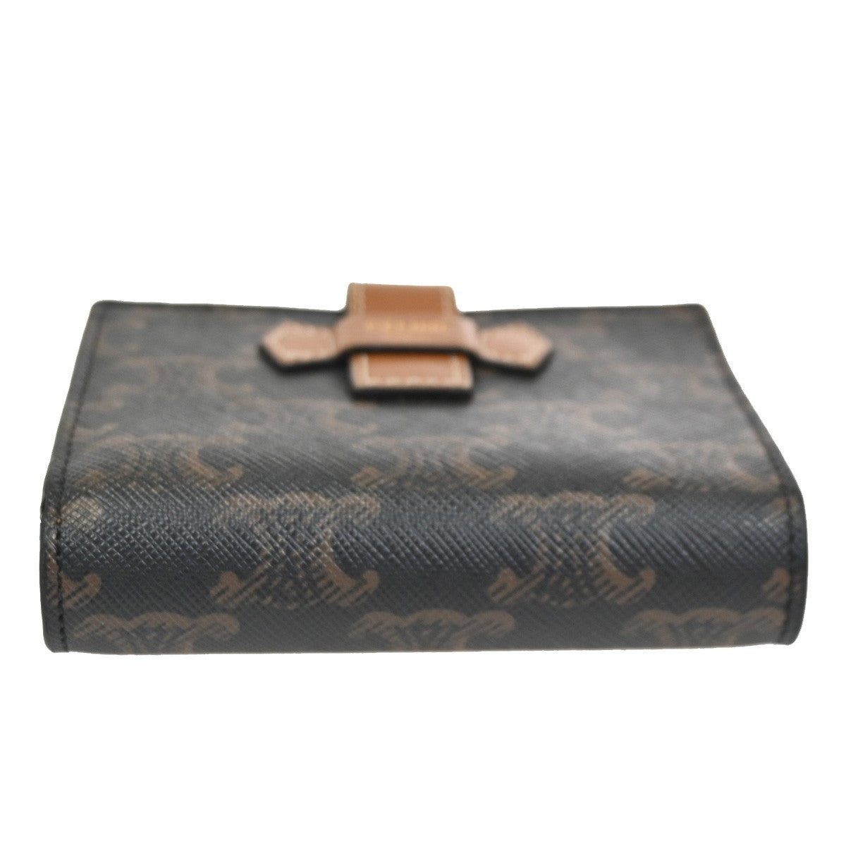 CELINE Strap Bifold Wallet Purse Triomphe Canvas Leather Brown BK Italy 65KC629