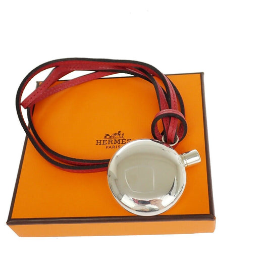 RARE HERMES Perfume Bottle Pendant Necklace Leather Silver 925 Accessory 75YB097