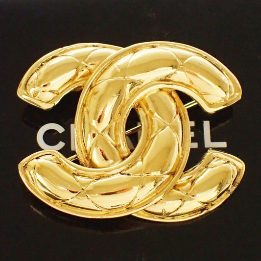 CHANEL CC Logo Matelasse Pin Brooch Gold France Accessory Vintage 90EA456