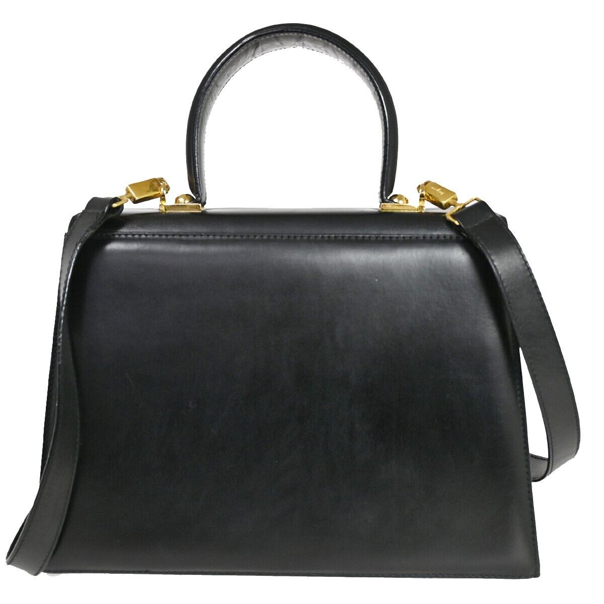 SALVATORE FERRAGAMO 2Way Gancini Shoulder Hand Bag Leather Black Gold 77SH468
