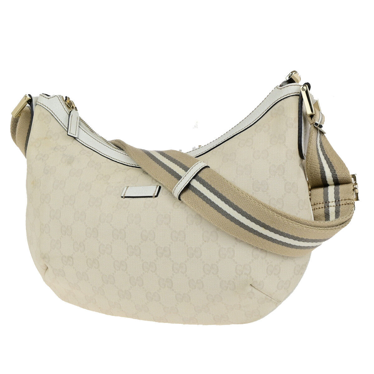 GUCCI Logo Sherry GG Pattern Shoulder Bag Canvas Leather Beige GHW 36YG781