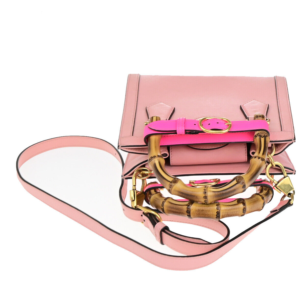 GUCCI Bamboo Diana Mini Tote 2Way Shoulder Hand Bag Leather Pink GHW 678RK731