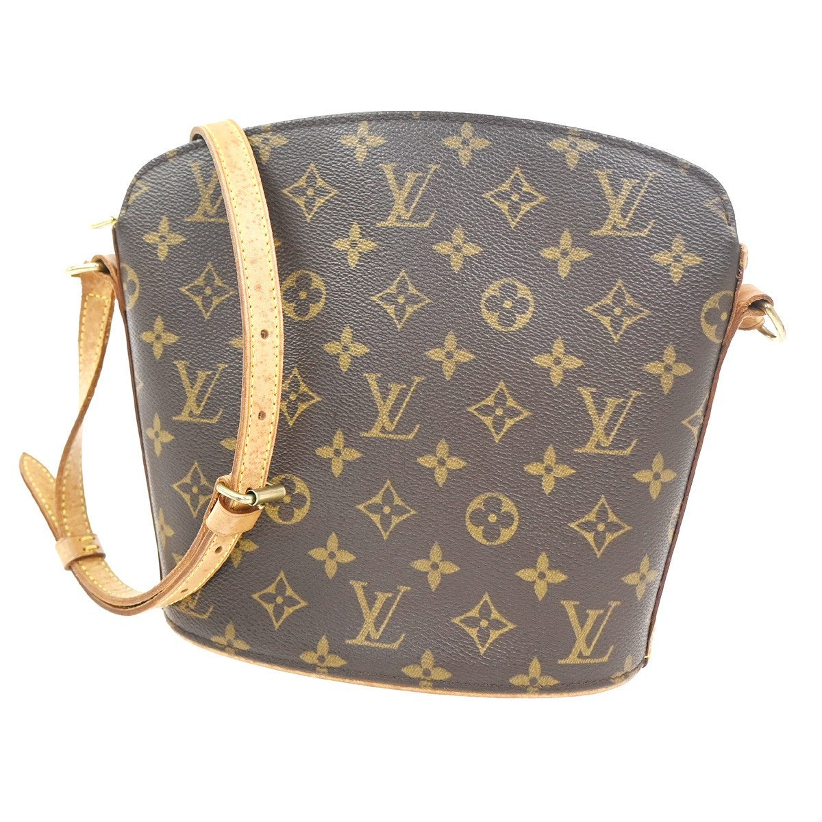 LOUIS VUITTON Logo Drouot Shoulder Bag Monogram Leather Brown M51290 78KC728