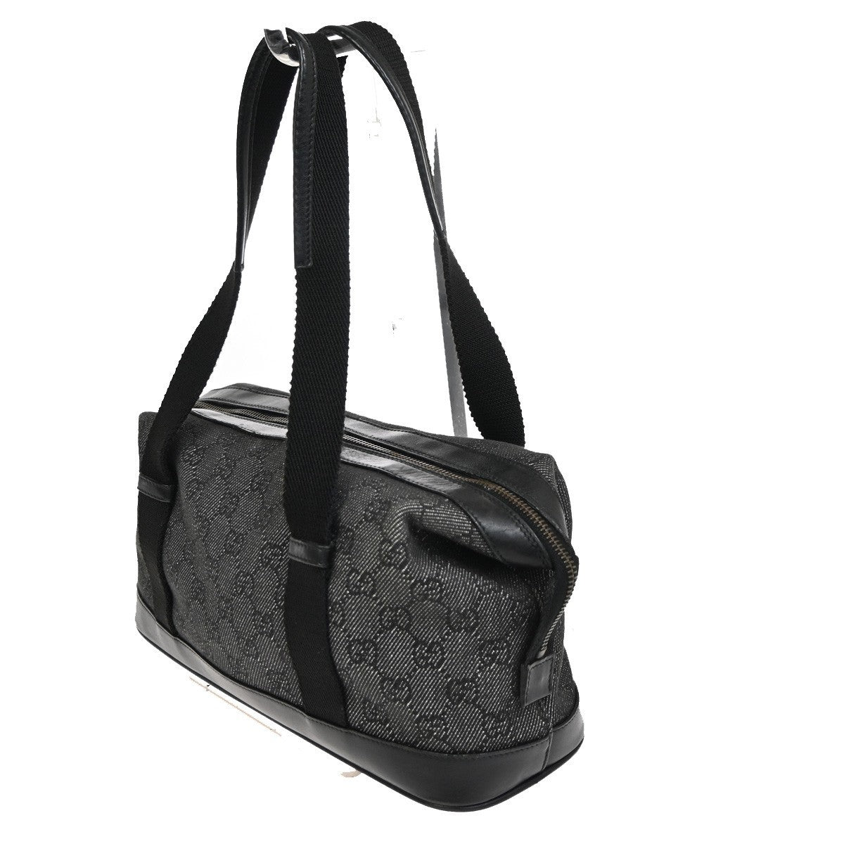 GUCCI GG Canvas Mini Boston Handbag Black Leather Canvans GHW Italy 36KC924