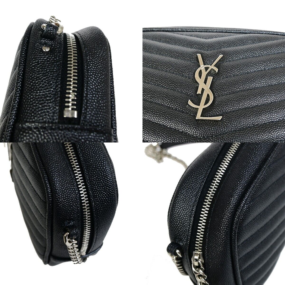 SAINT LAURENT YSL Logo Lou Chain Mini Shoulder Bag Leather Black SHW 675RJ866