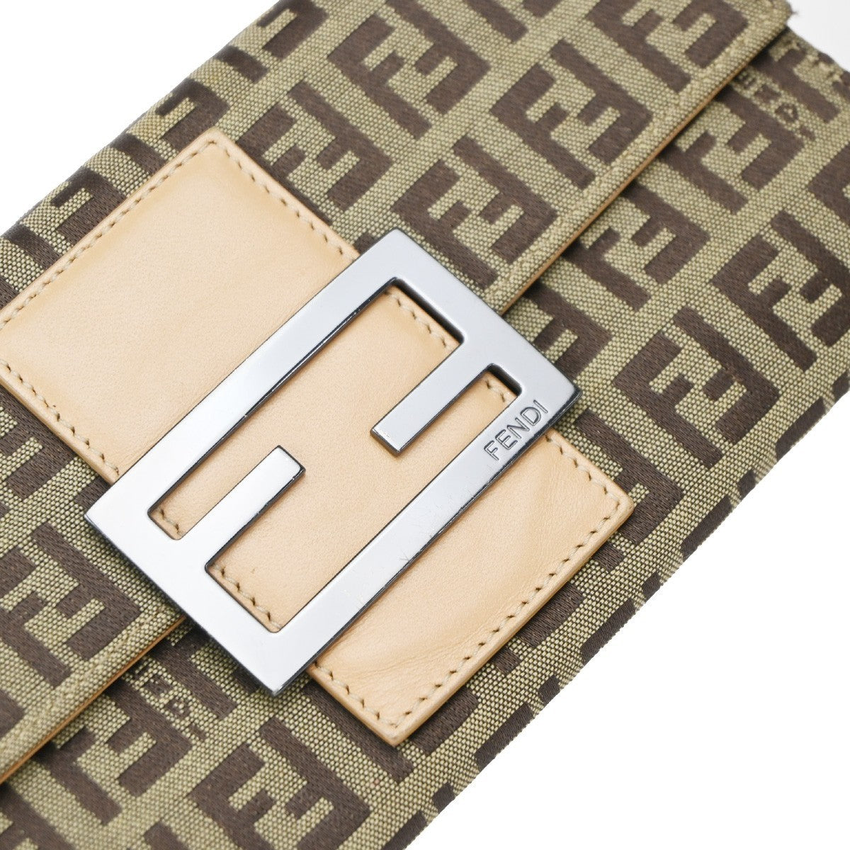 FENDI Logo Zucca Pattern Long Bifold Wallet Canvas Leather Brown 01EG350