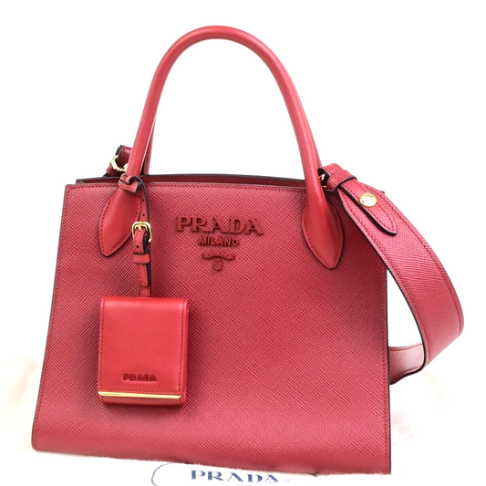 PRADA MILANO Monochrome 2Way Shoulder Hand Bag Saffiano Leather Red 683RK955