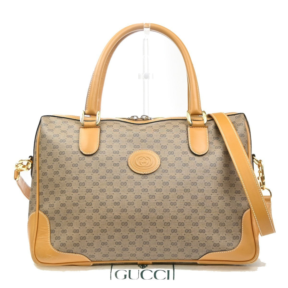 GUCCI Logo GG Pattern 2way Shoulder Hand Bag PVC Leather Beige GHW Italy 38MA555