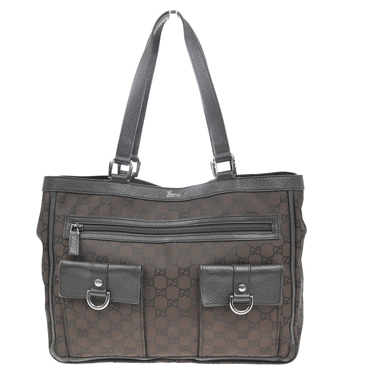 GUCCI Logo GG Shoulder Tote Hand Bag Canvas Leather Brown SHW Italy 80KC595