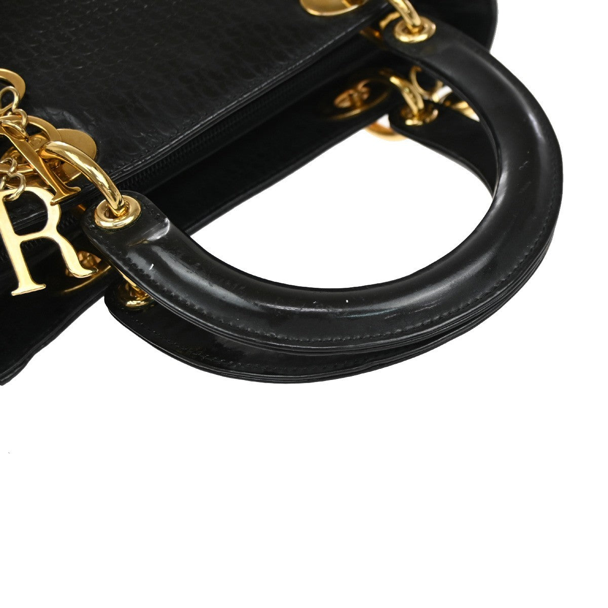 CHRISTIAN DIOR Logo Lady Trotter Hand Bag Patent Leather BK GHW Italy 603YJ239
