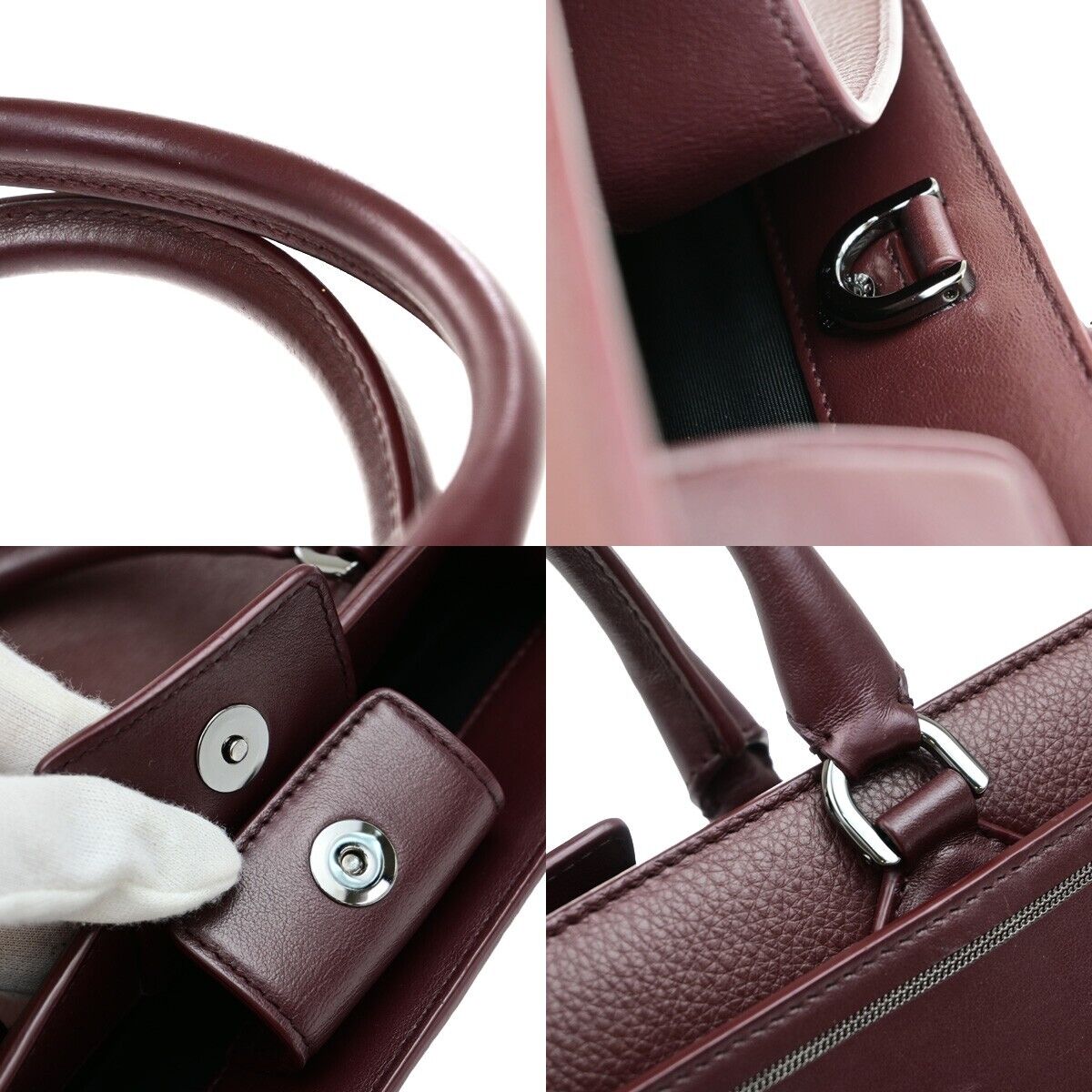 BVLGARI Logo Infinity Tote Hand Bag Leather Red Burgundy Silver Italy 98ED855