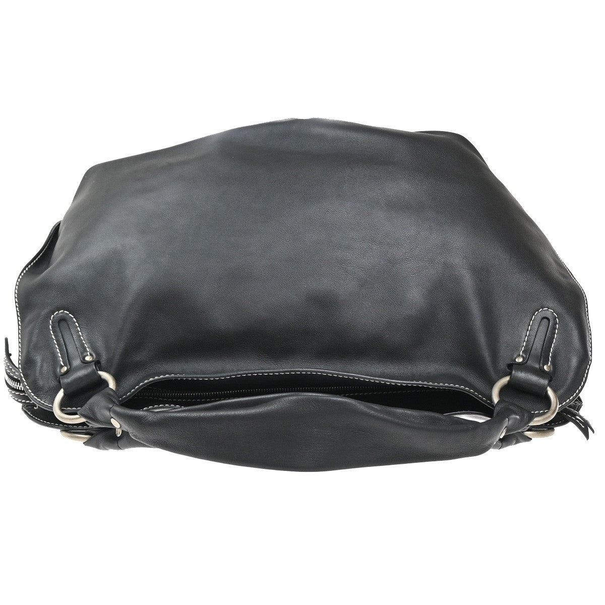 CELINE Logo Bittersweet Shoulder Hobo Hand Bag Leather Black SHW Italy 76MA411