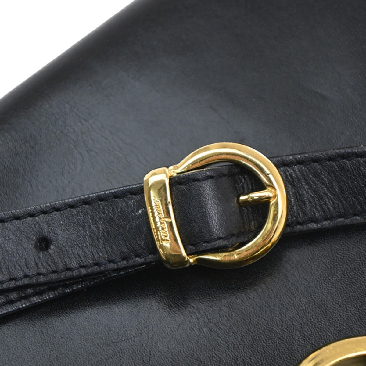 SALVATORE FERRAGAMO Gancini 2Way Shoulder Clutch Hand Bag Leather Black 38CA376