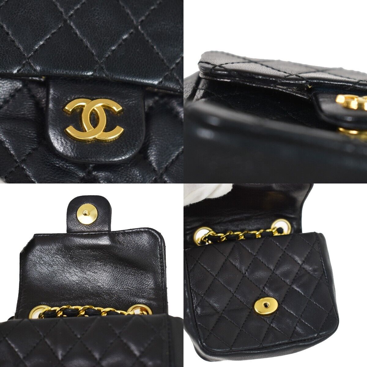 CHANEL CC Mini Matelasse Bag Charm Chain Belt Set Leather Black GHW 620RC928