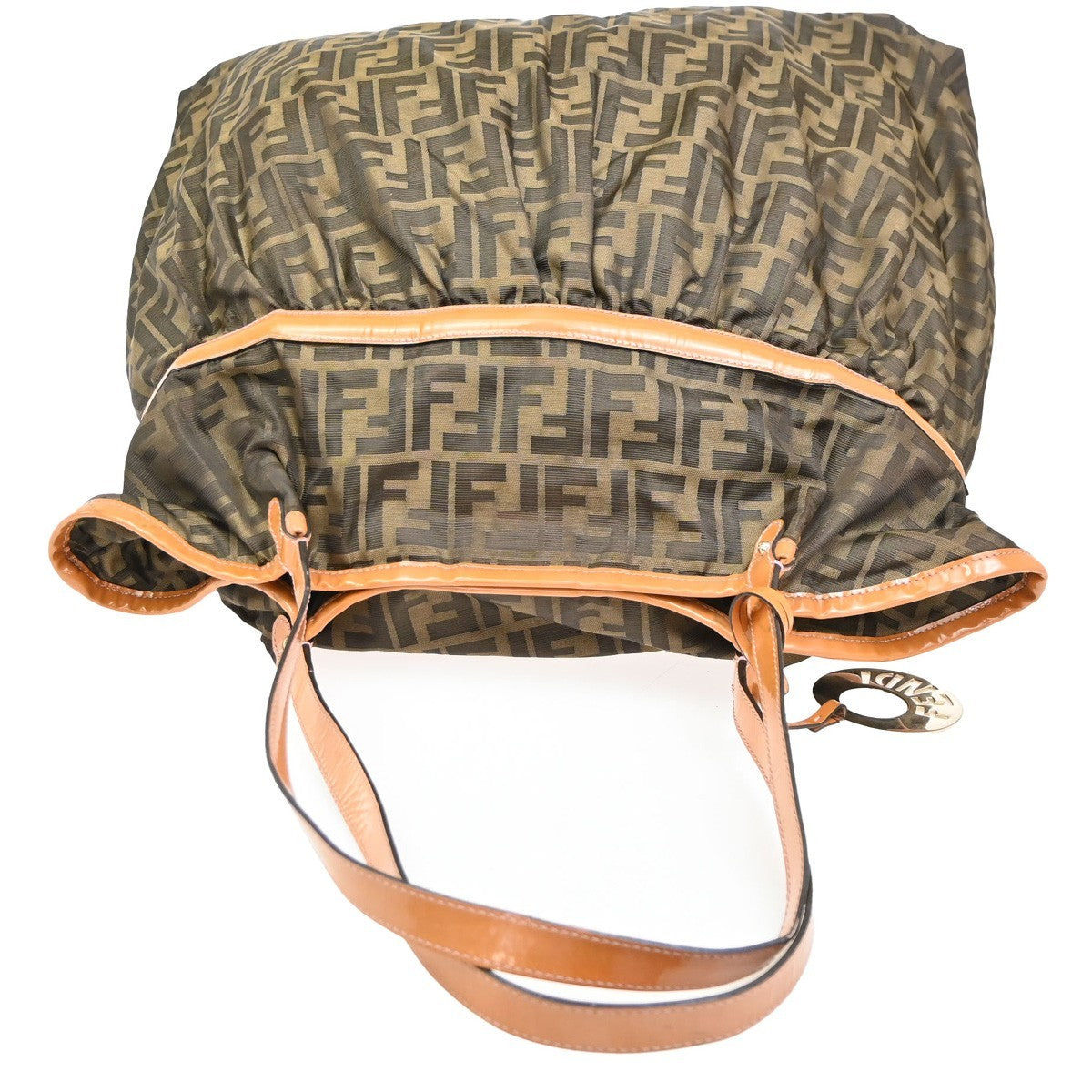FENDI Zucca Pattern Gathered Shoulder Tote Bag Canvas Patent Leather BN 38CA729