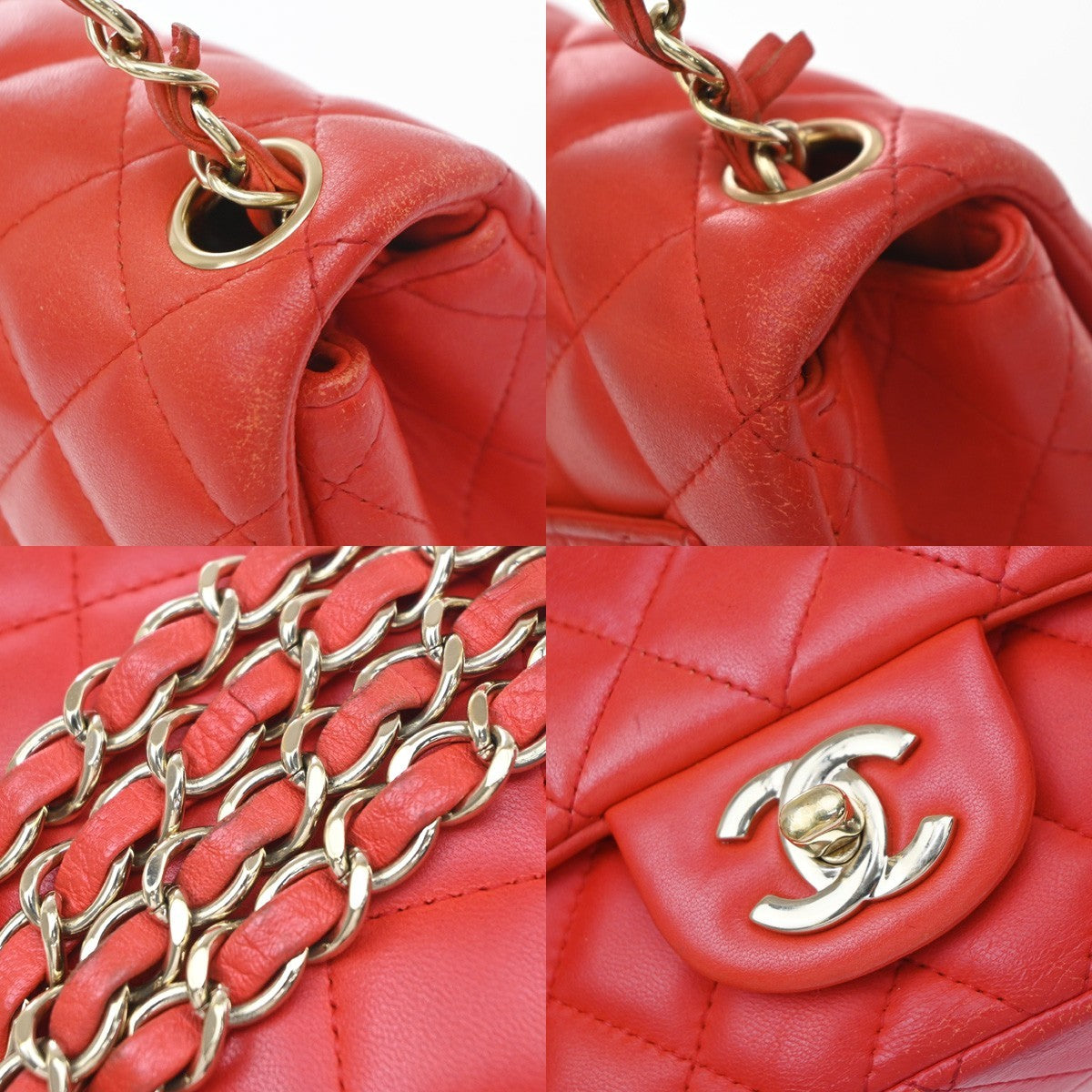 RPCHANEL CC Mini Matelasse Chain Shoulder Bag Leather Red GHW Vintage 887RP186