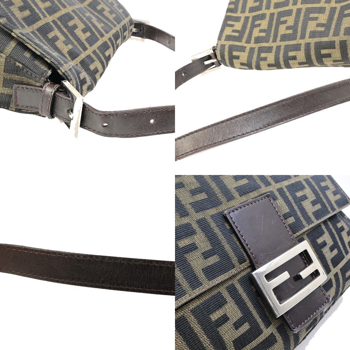 FENDI Logo Mamma Zucca Pattern Shoulder Bag Canvas Leather Brown SHW 74FB302