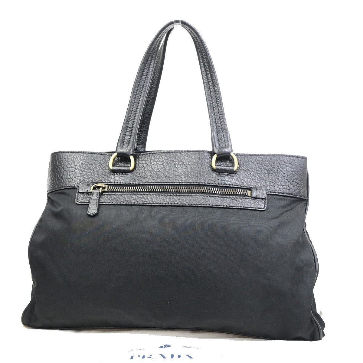 PRADA Logo Tessuto Tote Hand Bags Nylon Leather Black GHW Italy 70PA127