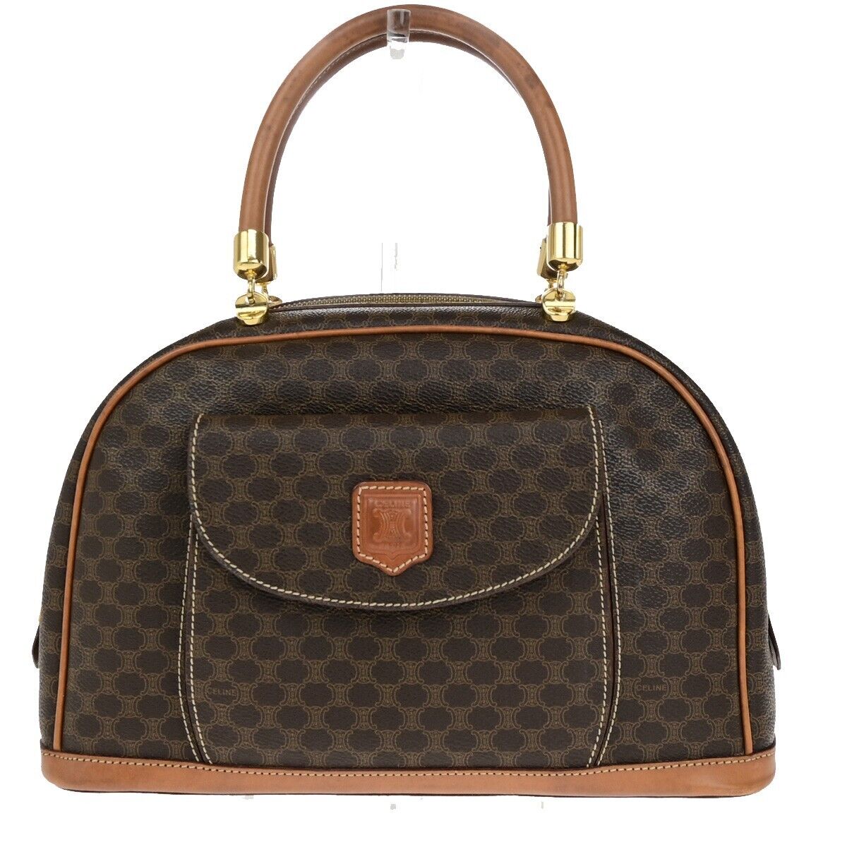 CELINE Logo Macadam Pattern Hand Bag PVC Leather Brown GHW Made in Italy 86ED033