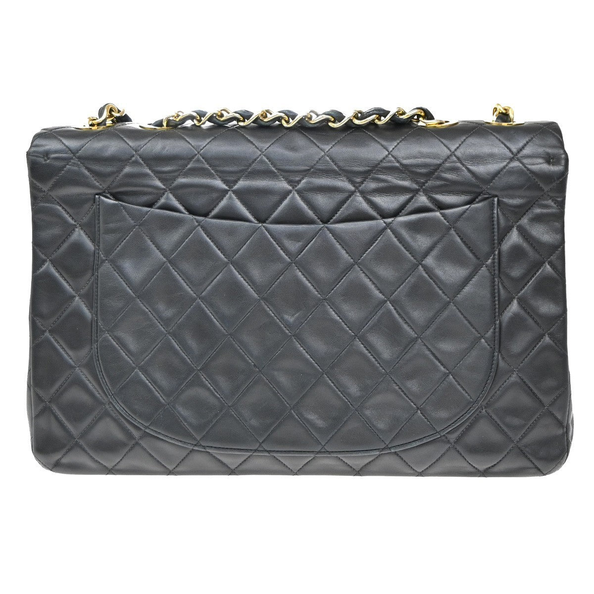 CHANEL Maxi Jumbo Matelasse 34 Chain Shoulder Bag Leather Black Vintage 809RF950