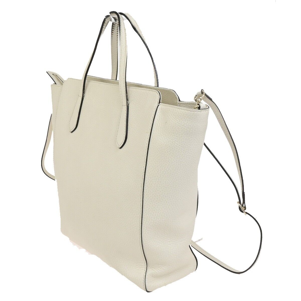 GUCCI Logo Swing 2Way Shoulder Hand Tote Bag Leather White Italy 62FB451