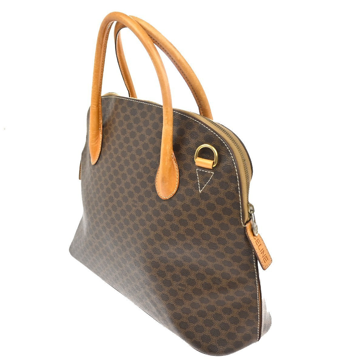 CELINE Logo Macadam Pattern Handbag PVC Leather Brown GHW Italy 61KP465