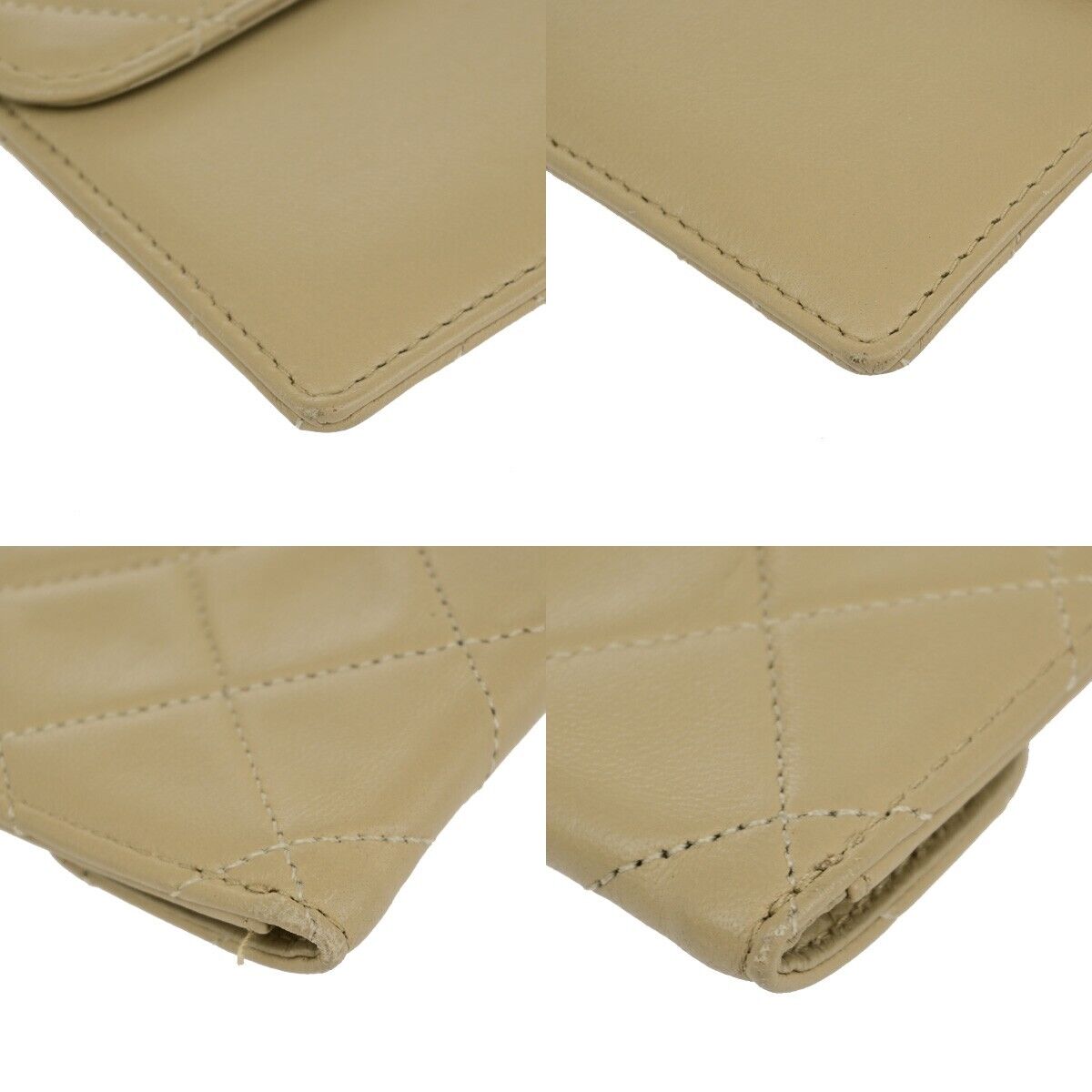CHANEL CC Logo Matelasse Mini Pouch Wallet Coin Case Leather Beige Gold 66FA692