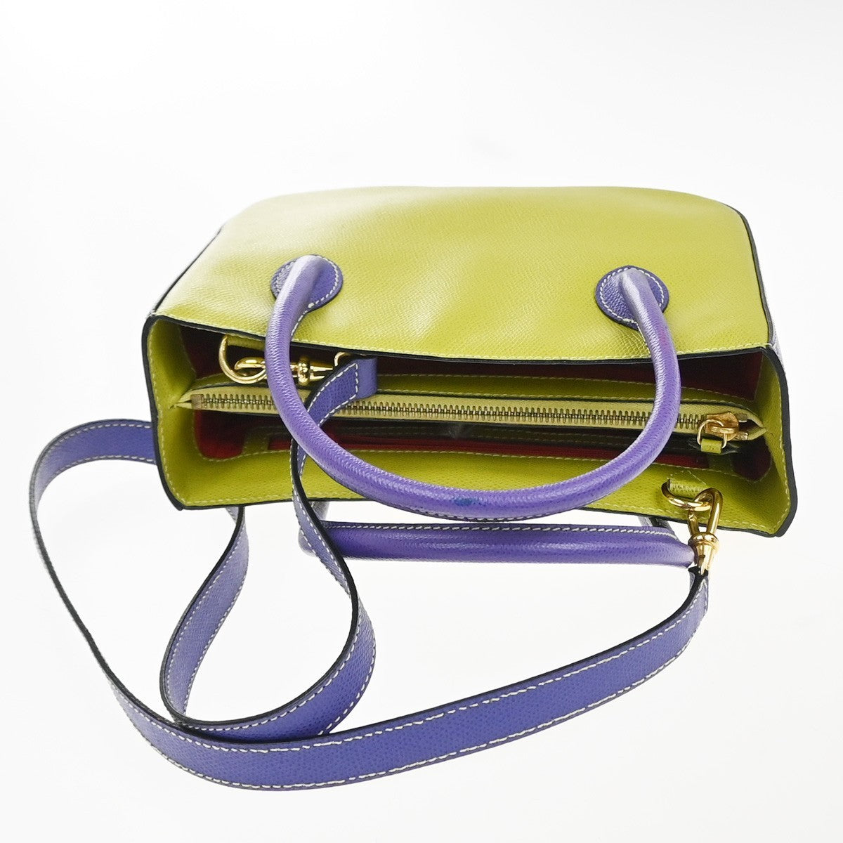 CELINE Logo 2Way Shoulder Hand Bag Leather Green Purple GHW Italy 70RL972