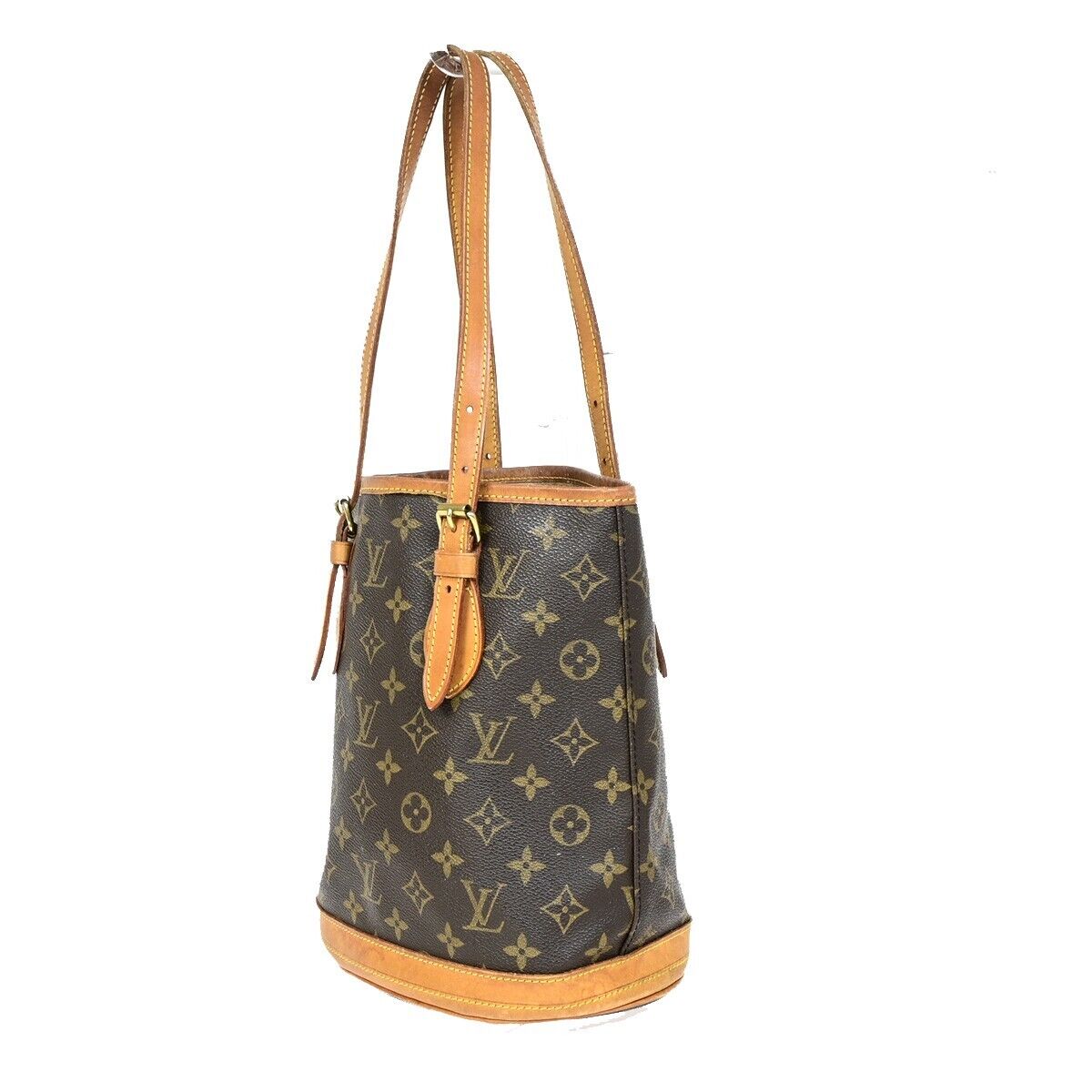 LOUIS VUITTON BUCKET PM Shoulder Tote Bag Monogram Leather Brown M42238 31FA771