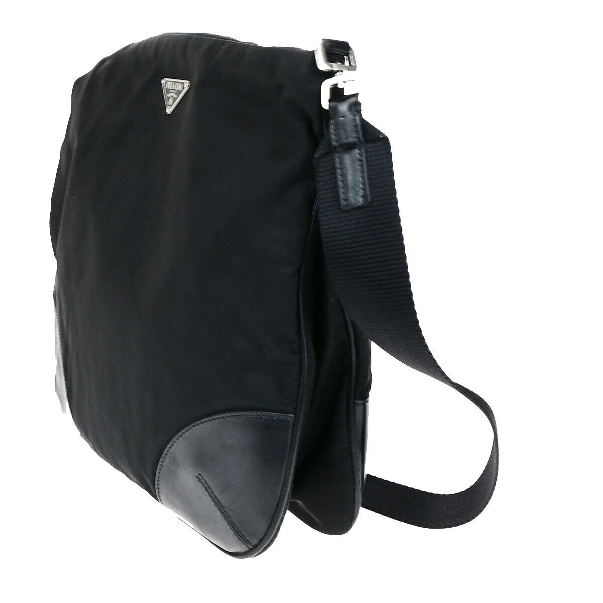 PRADA Logo Tessuto Crossbody Shoulder Bag Nylon Leather Black SHW Italy 67YG497