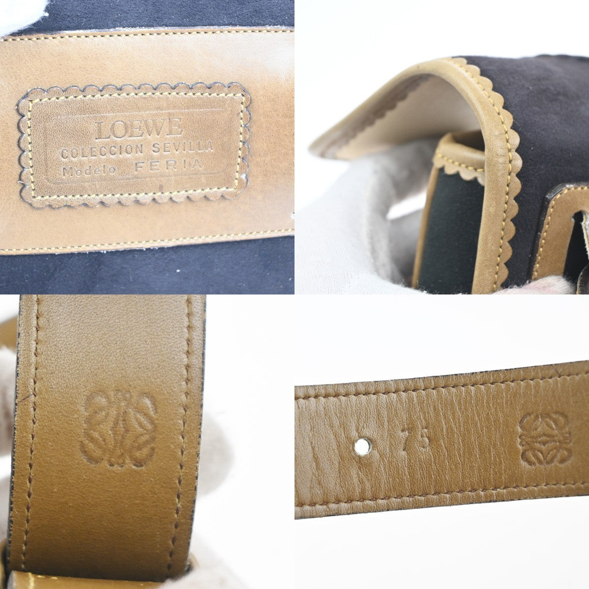 LOEWE Logo Anagram Tassel Bum Bag Size75 Suede Leather Black Beige GHW 34MA439