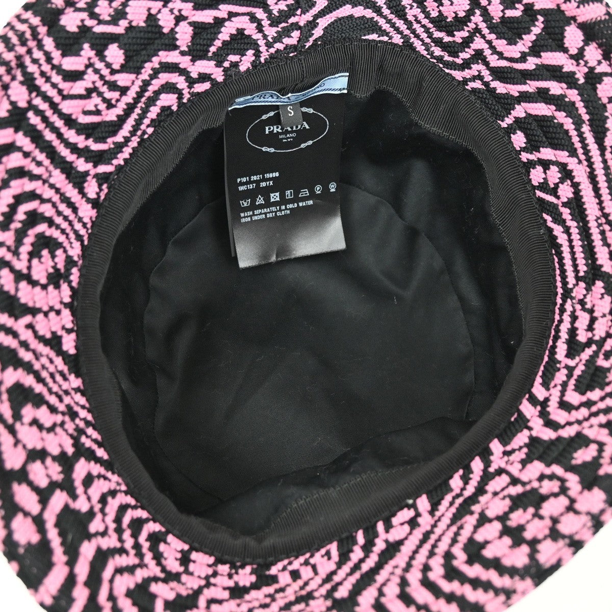 PRADA Logo Bucket Hat Size S Jacquard Pink Black Italy 80KB484