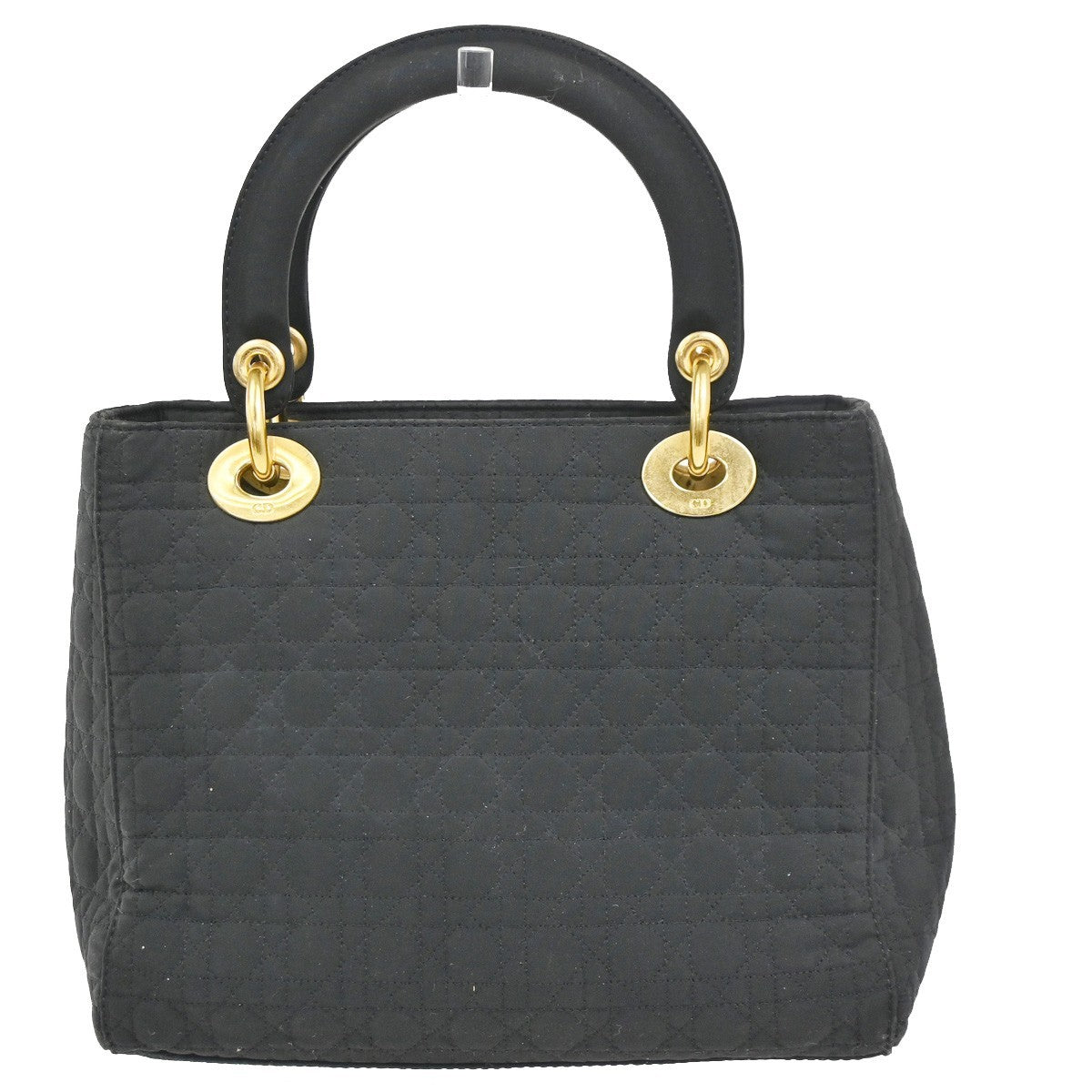 CHRISTIAN DIOR Lady Cannage Hand Tote Bag Nylon Black Gold Italy 84CA795