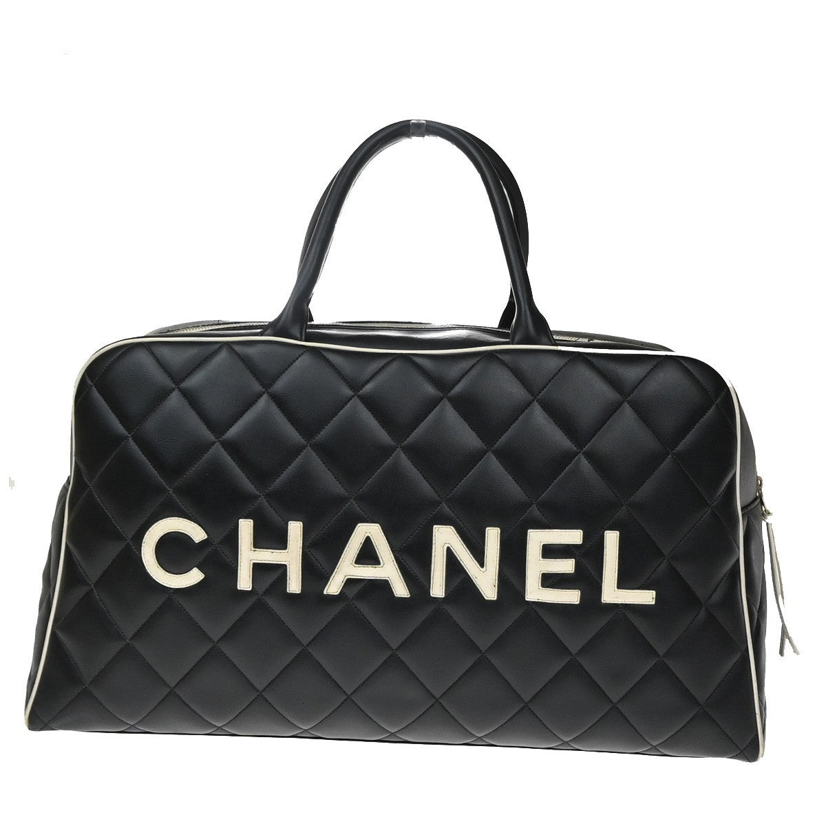 43.Live CHANEL Matelasse Travel Boston Hand Bag Leather Black France 338RQ053