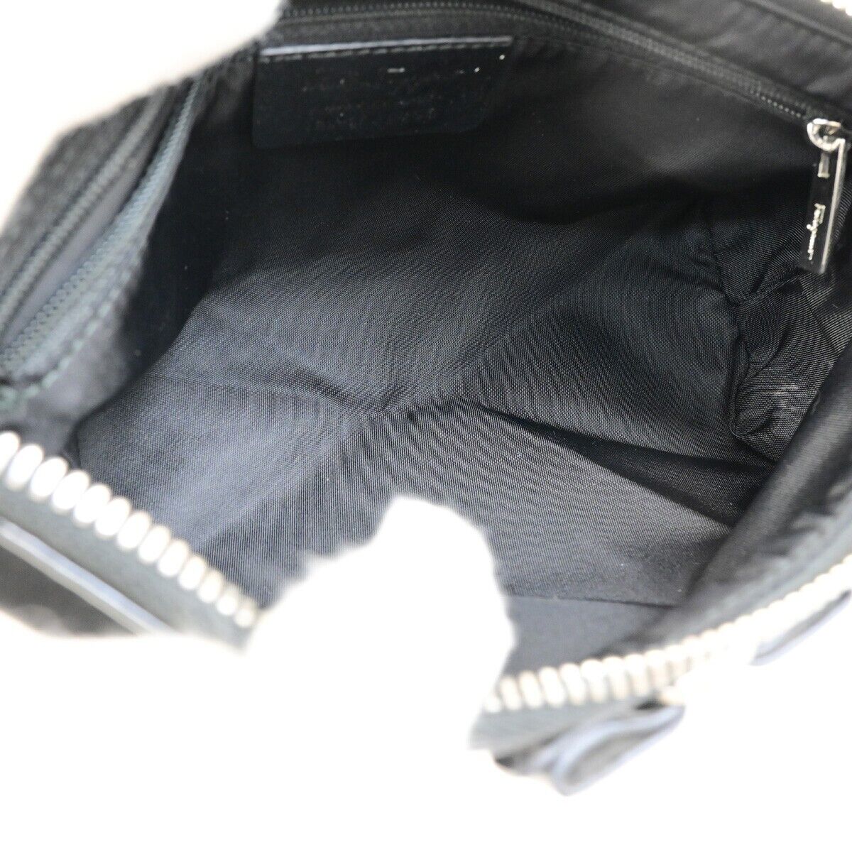 SALVATORE FERRAGAMO Vara Cosmetic Pouch Bag Nylon Leather Black 07KA515